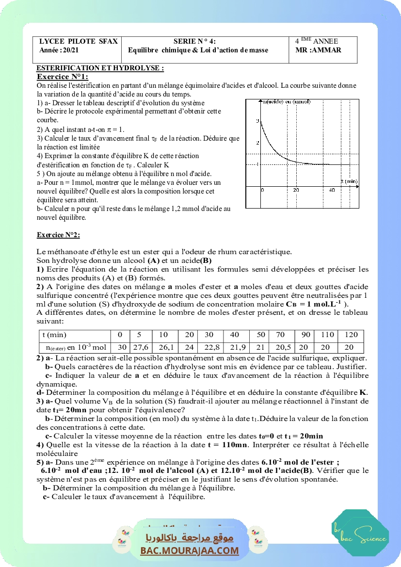 equilibre chimique et loi d action de masse