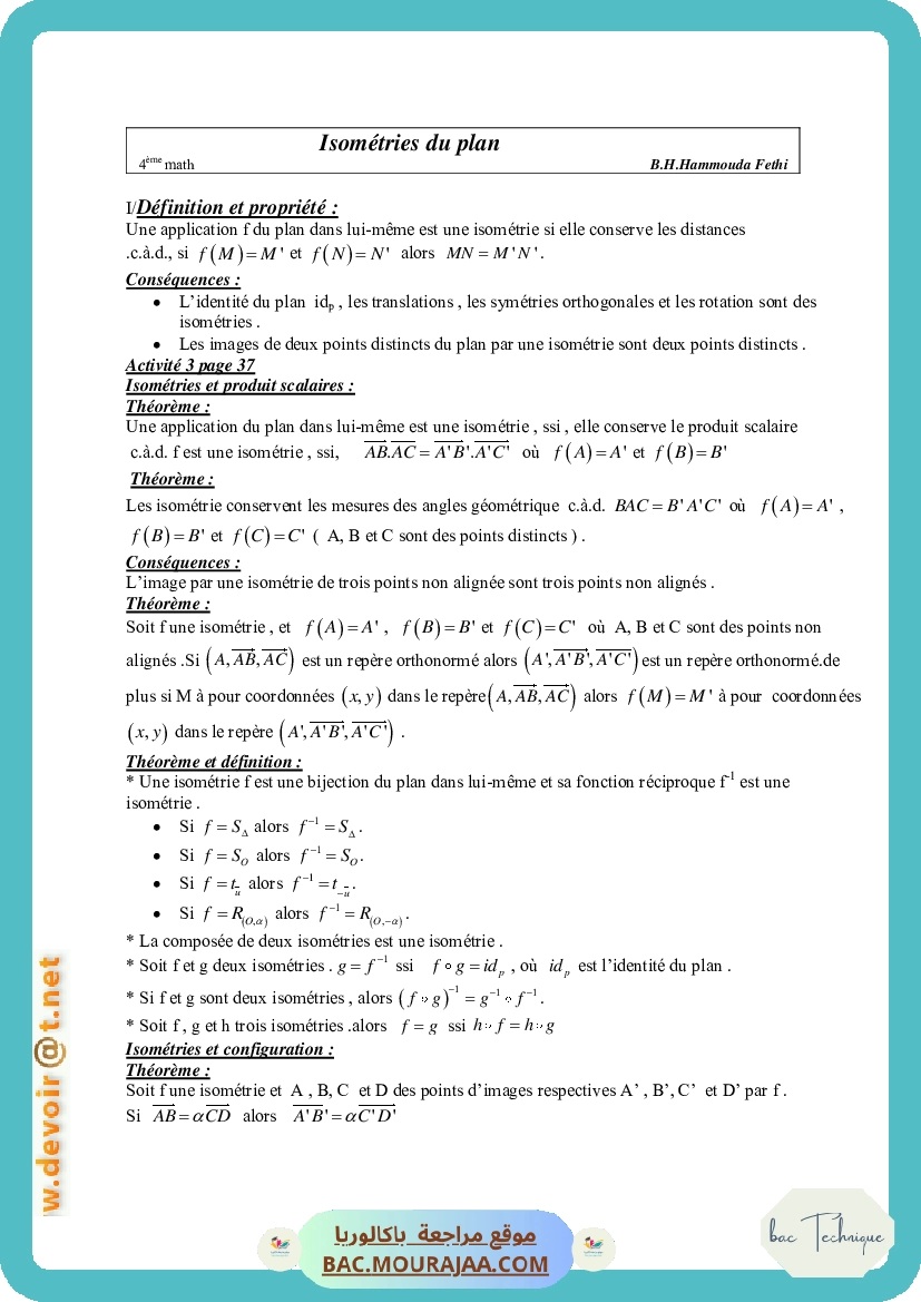 Cours Math Isometries du plan