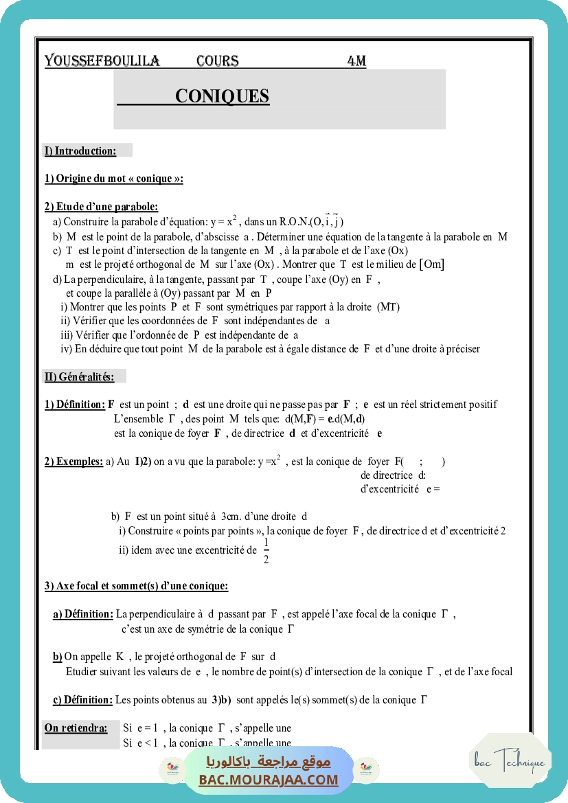 Cours Math CONIQUES 