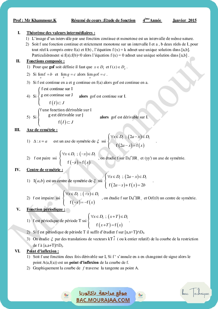 Cours Math Etude de fonction Bac Toutes Sections (2014-2015) Mr Khammour