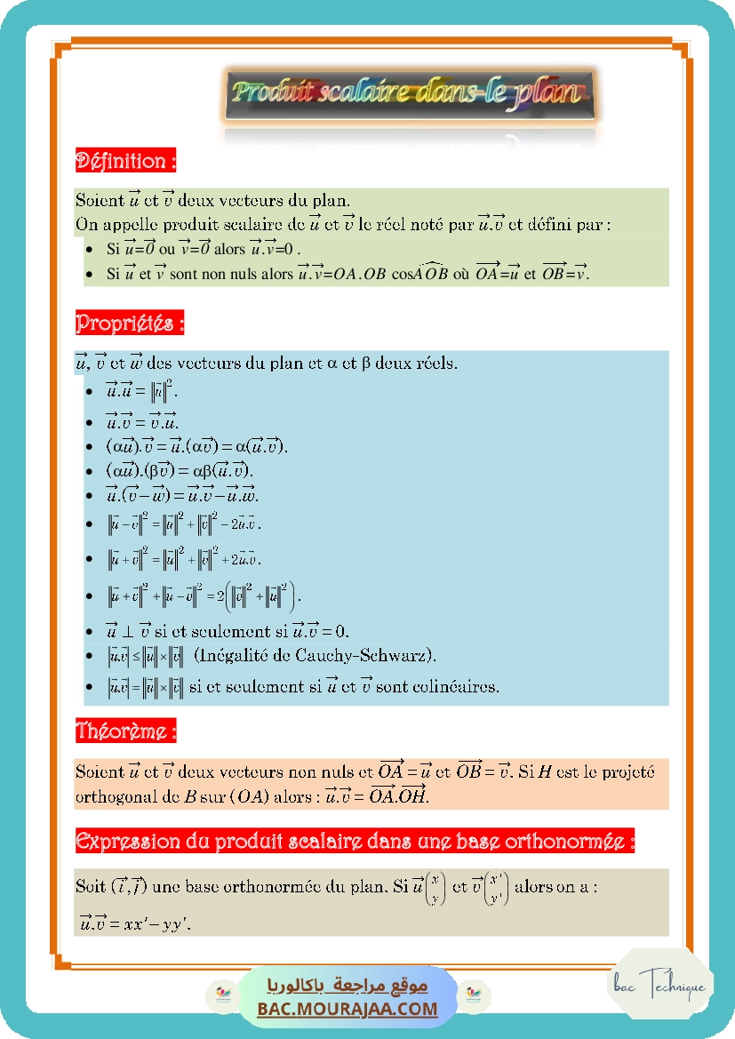 Cours Math Produit scalaire dans le plan Bac Math Mr Masmoudi Radhouane 