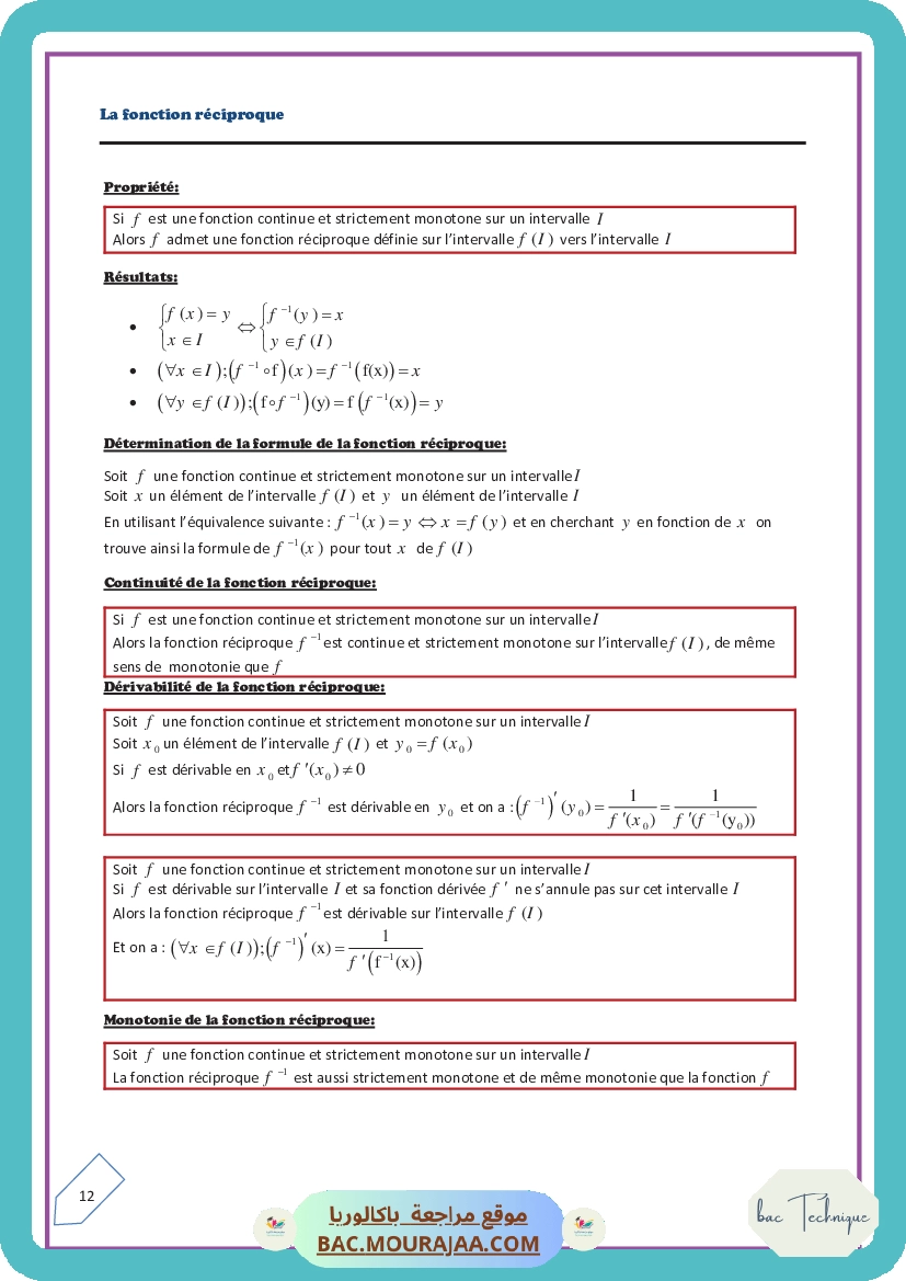 La fonction reciproque-resume