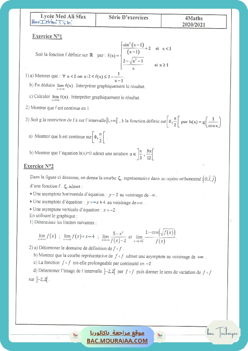 Etude de fonction ( continuite et limites )