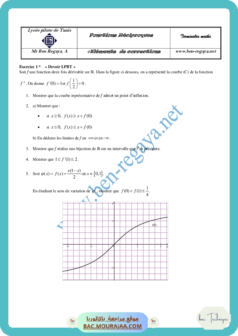 Fonctions reciproques Extraits des devoirs