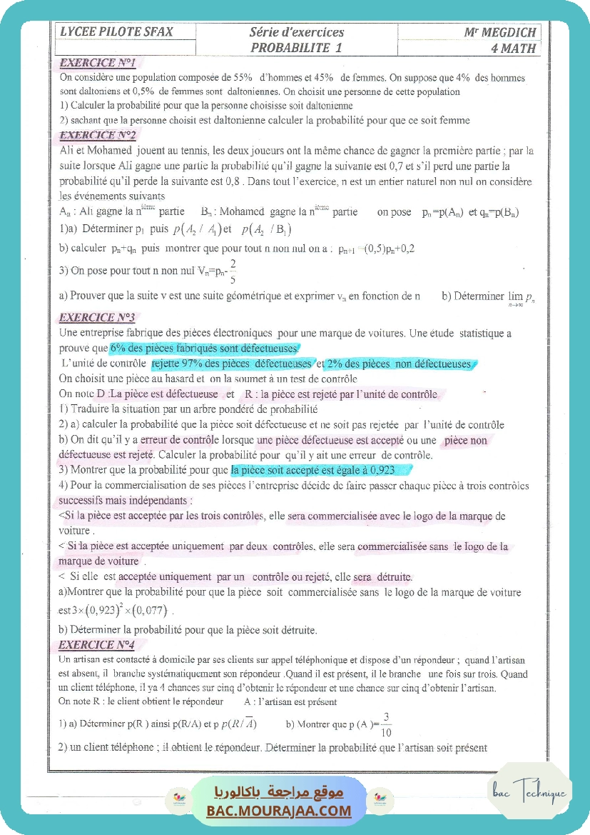Deux series de probabilite