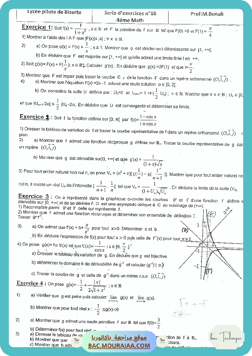 Serie 18 Etude de fonctions