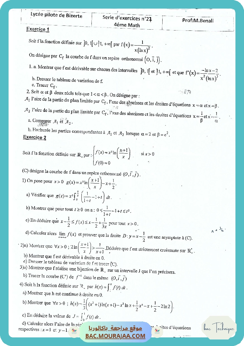 Serie 27 Etude de fonctions
