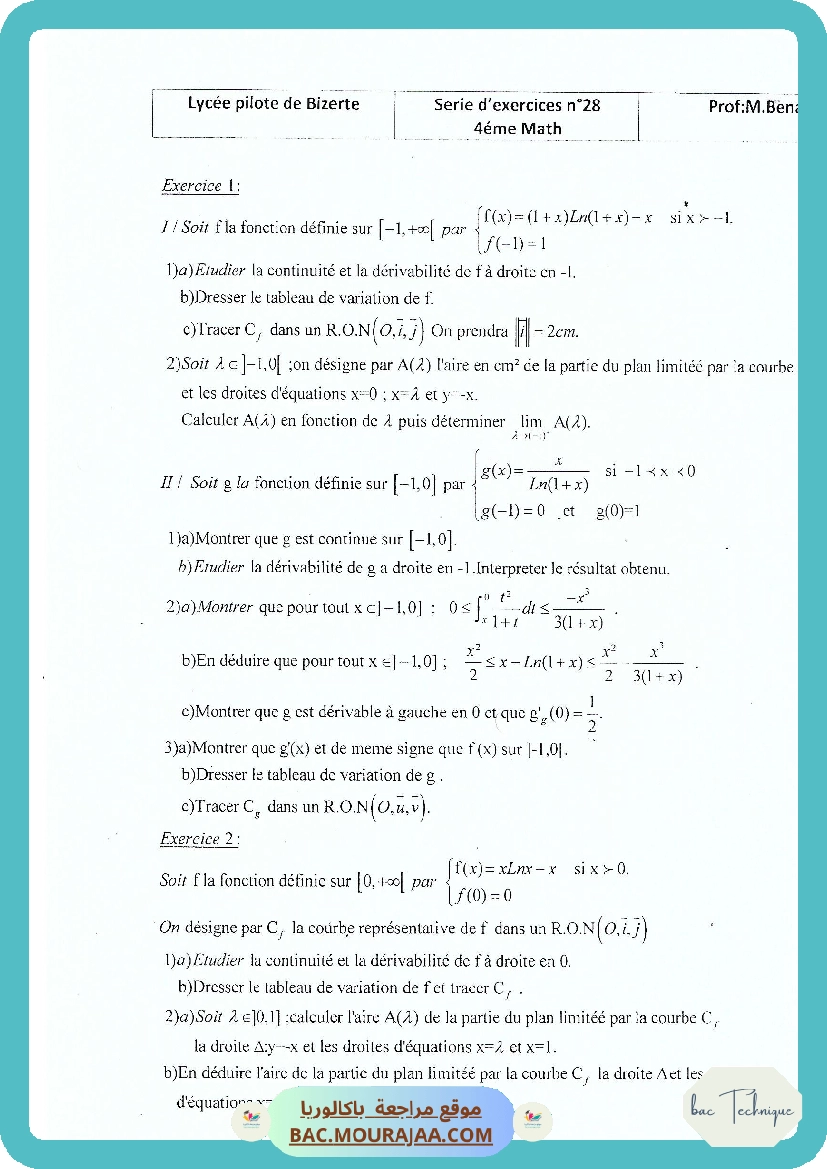 Serie 28 Etude de fonctions