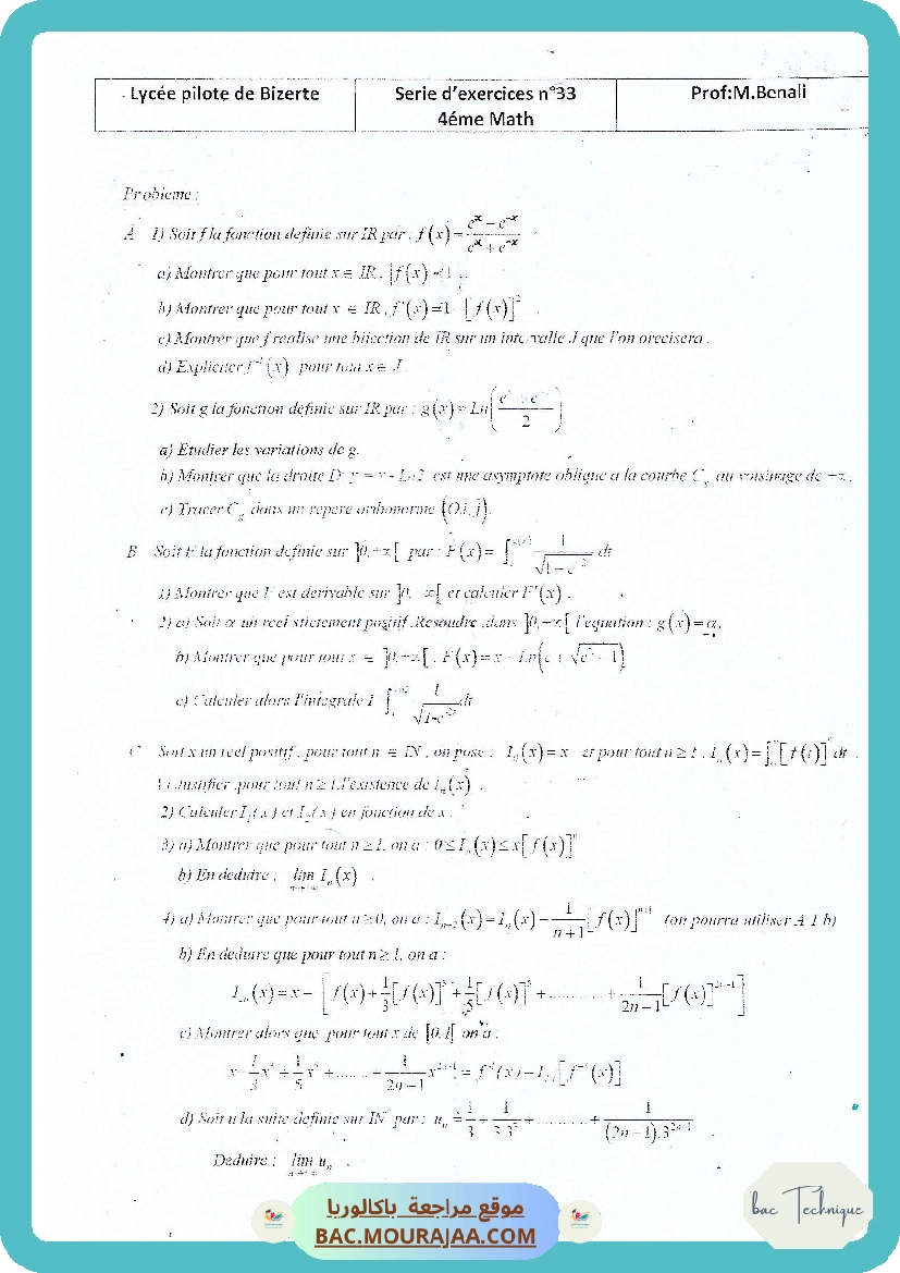 Serie 33 Etude de fonctions