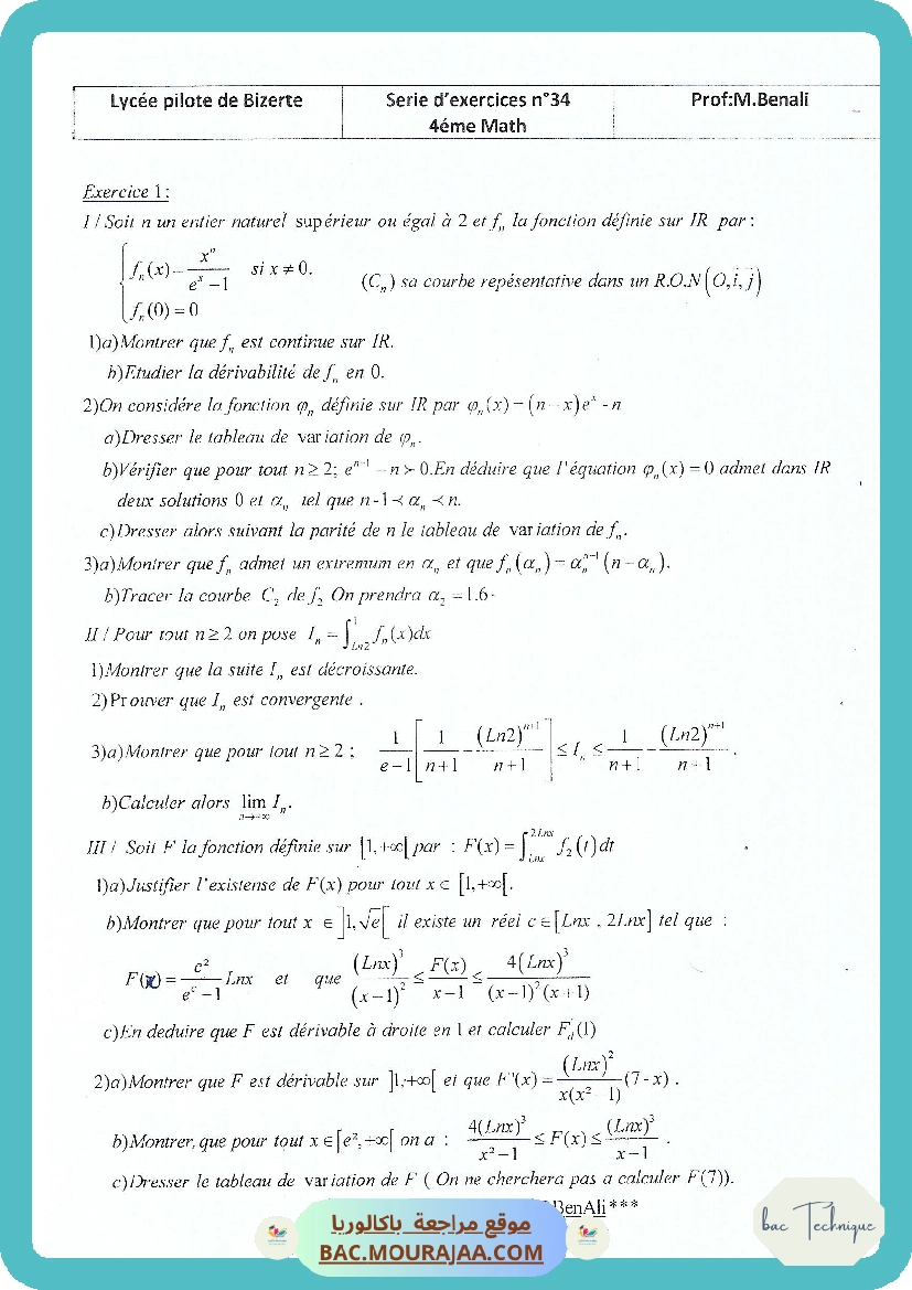 Serie 34 Etude de fonction