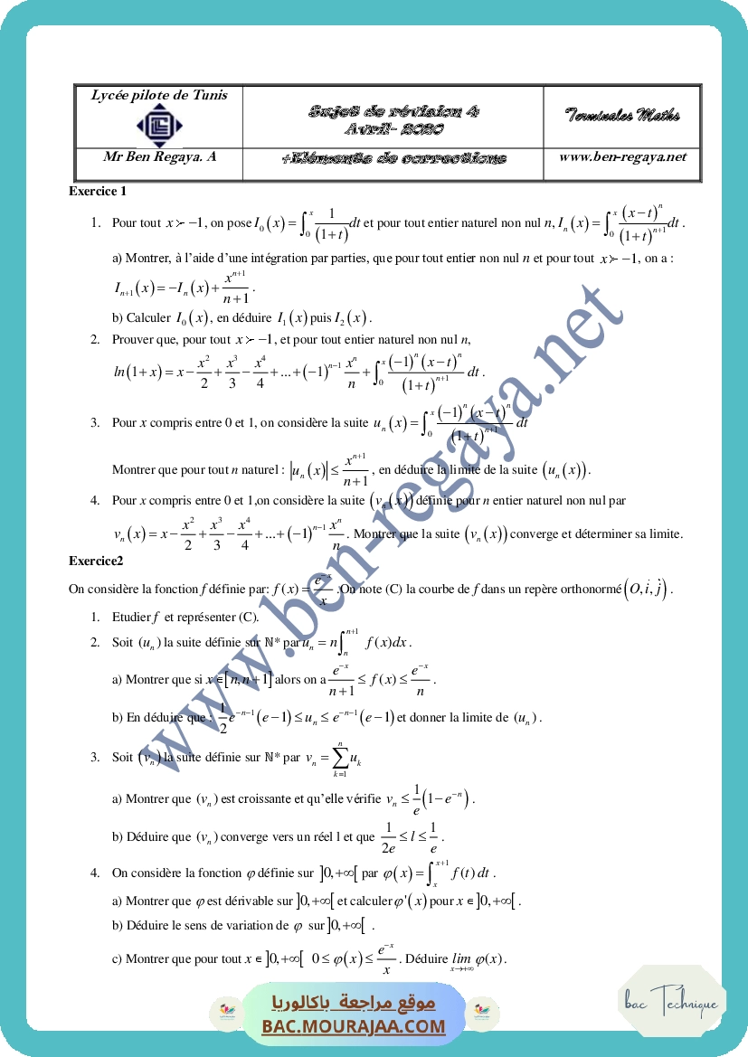 Sujet de revision 4 Vacances Avril