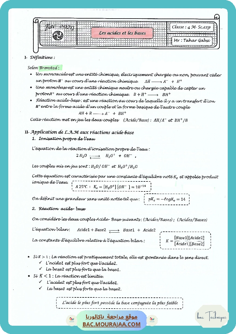 Cours Ch 4 Les acides et les bases