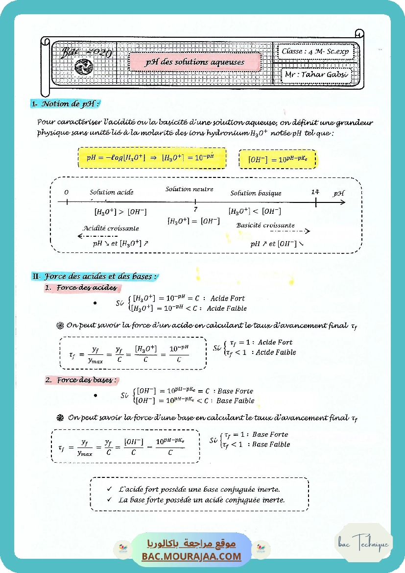 Cours Ch 5 pH des solutions acqeuses