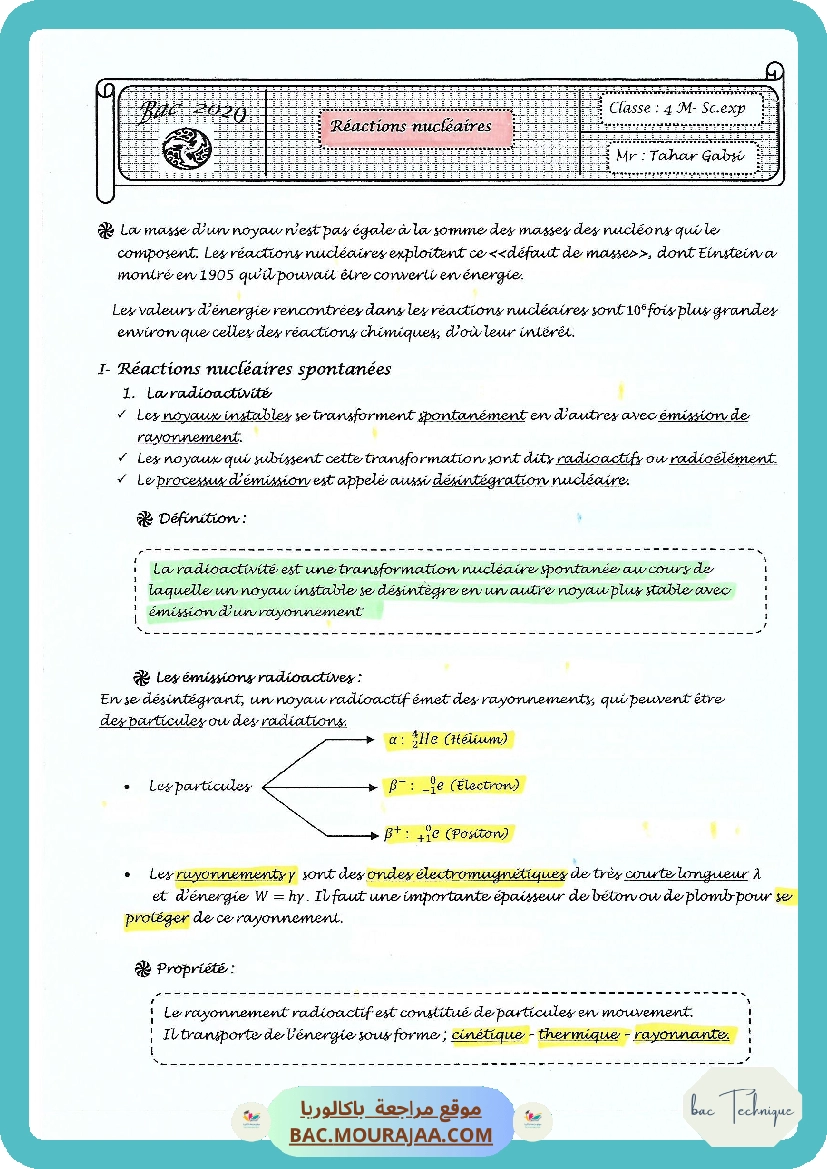 Cours Phy 12 Reactions nucleaires